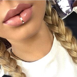 Anil Arjandas Elegant Rose  Gold Lip Ring New